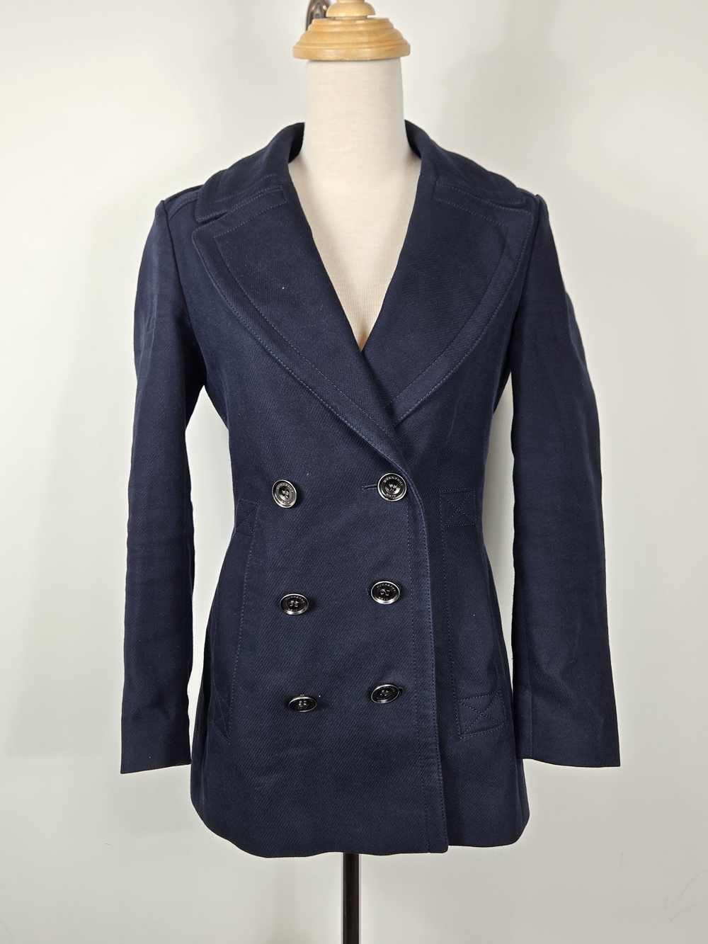 Authentic Burberry Brit Tumblebridge Navy Cotton Peacoat Jacket Womens Designer